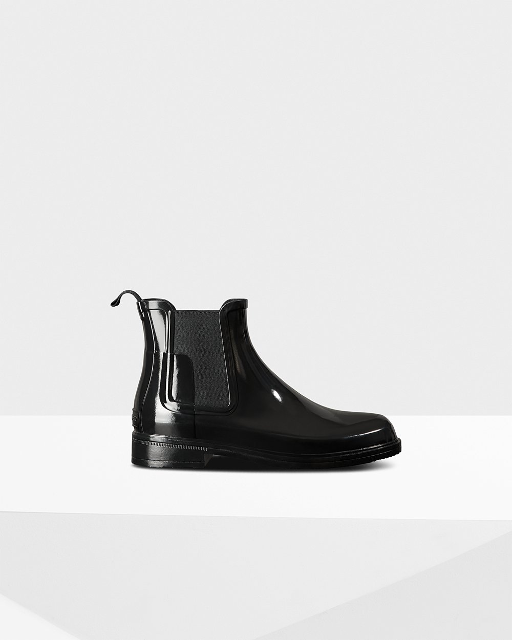 Hunter Refined Slim Fit Gloss Chelsea Boots - Sale Clearance Mens Black - DKLJPS813